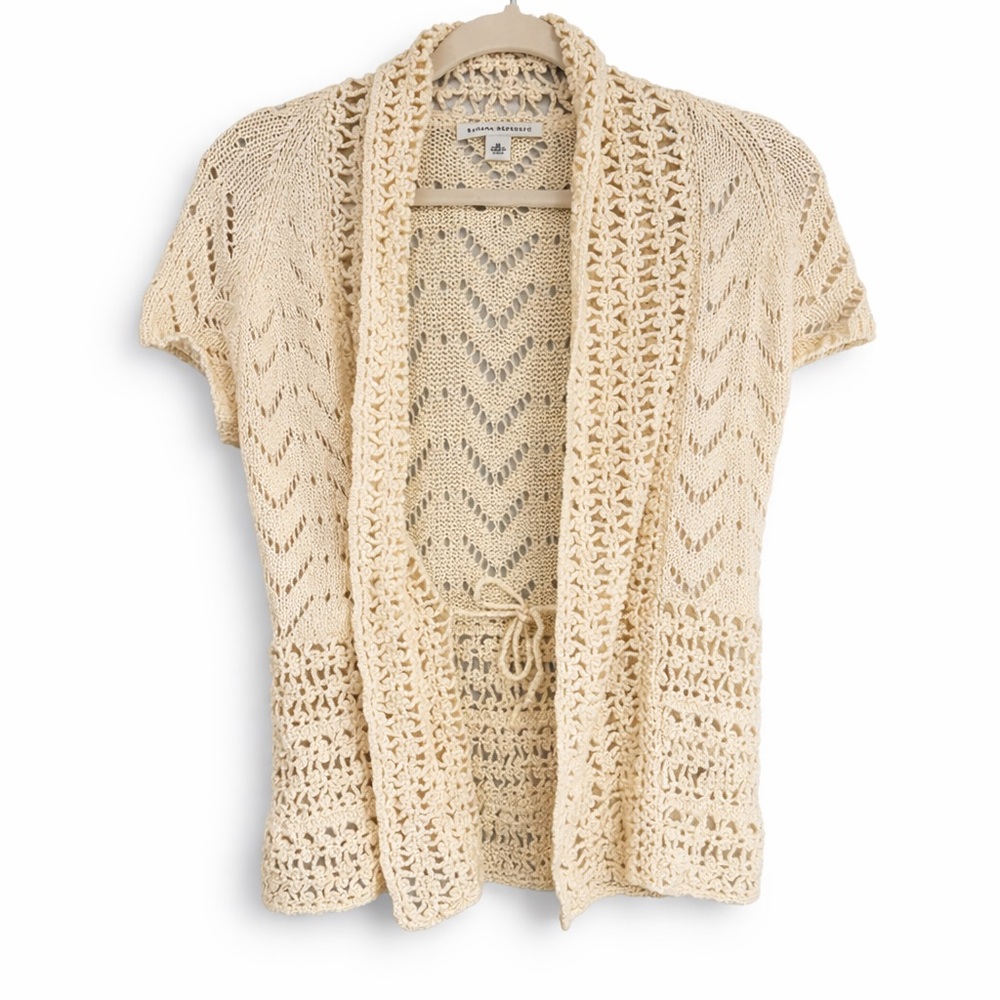 Banana Republic Cream Crochet Cardigan Boho Lightweight Layer Size M - Picture 2 of 8